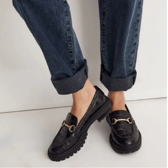 Madewell Black Loafers with Gold Buckle - Picture 1 of 12